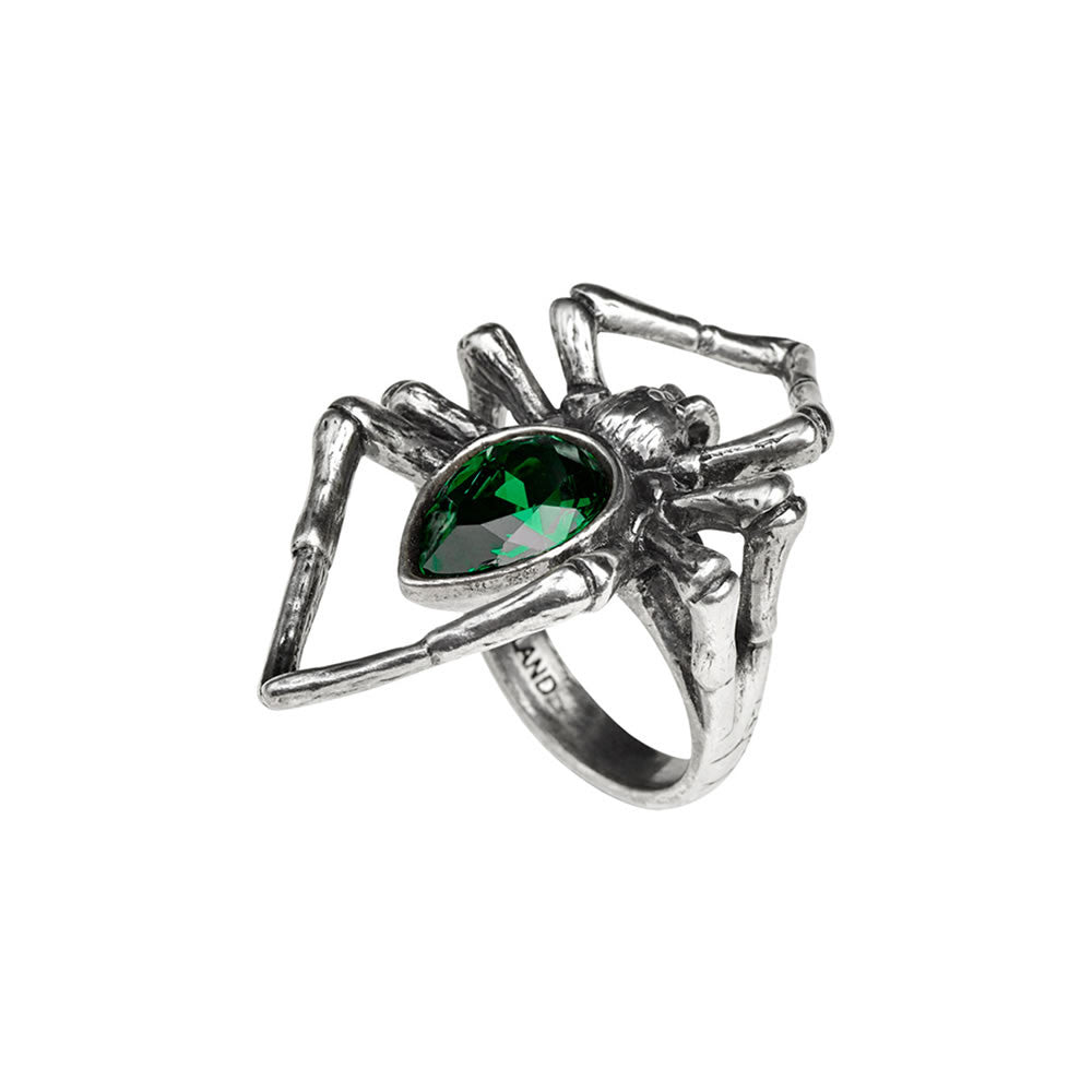 Alchemy Gothic Green Venom Crystal Spider Ring R222