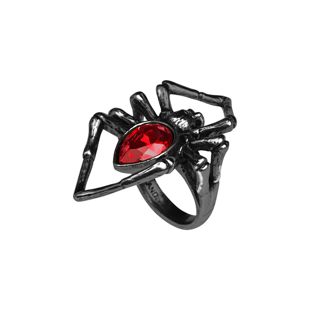 Alchemy Gothic Red Crystal Black Widow Ring R222