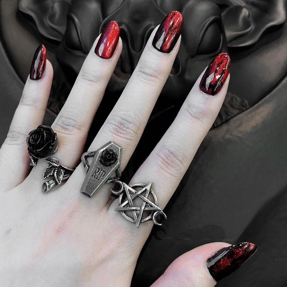 Alchemy Gothic Wild Black Rose Wrap Ring R241