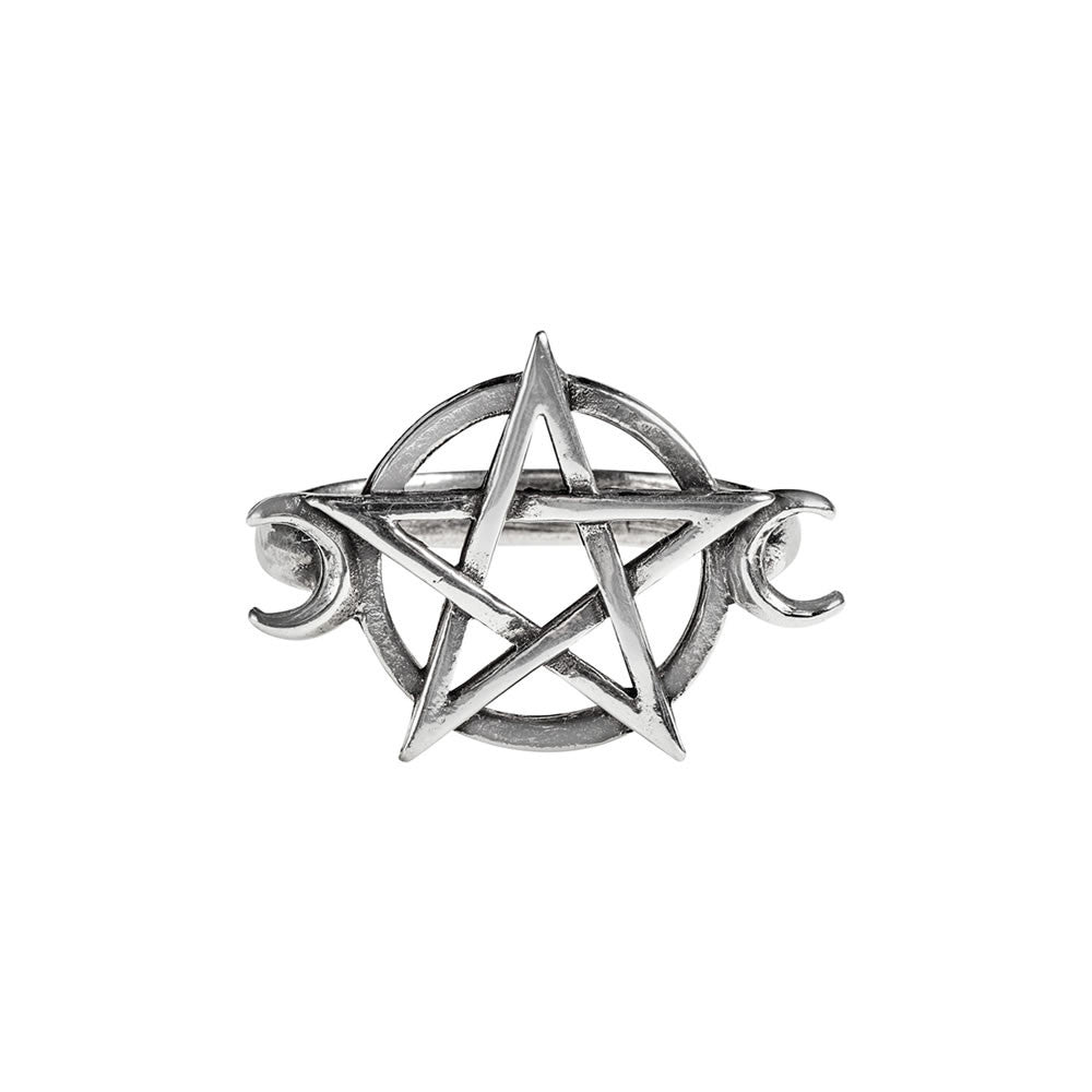 Alchemy Gothic Goddess Pentagram Moon Ring R234