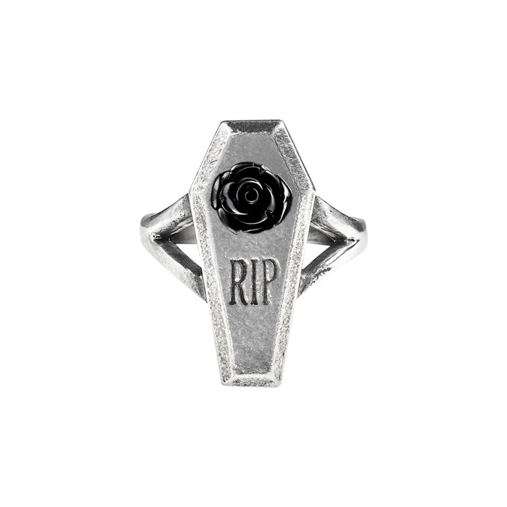 Alchemy Gothic RIP Black Rose Coffin Ring R235