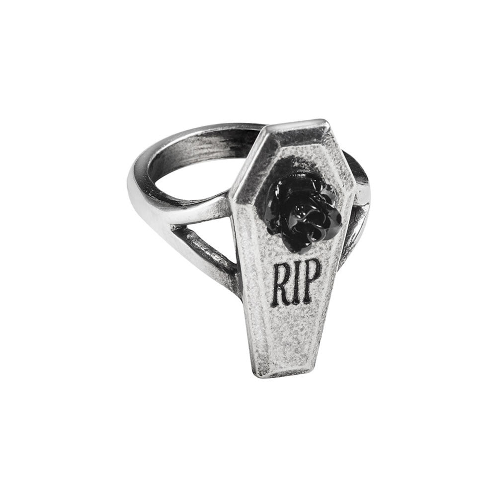 Alchemy Gothic RIP Black Rose Coffin Ring R235