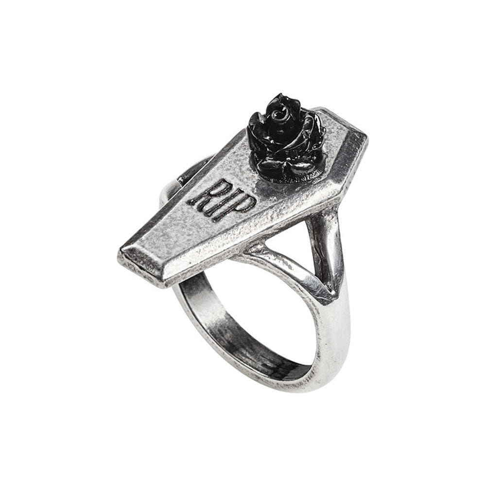 Alchemy Gothic RIP Black Rose Coffin Ring R235