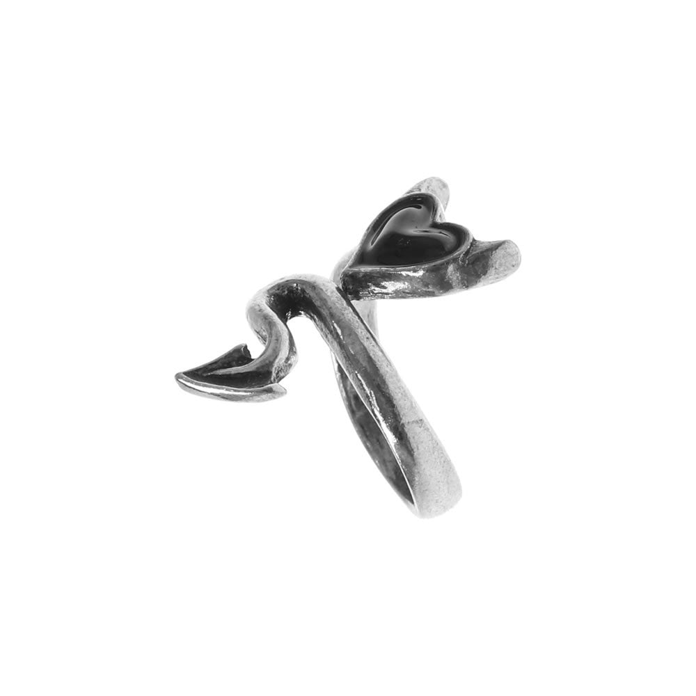 Silver devil heart wrap ring on a white background