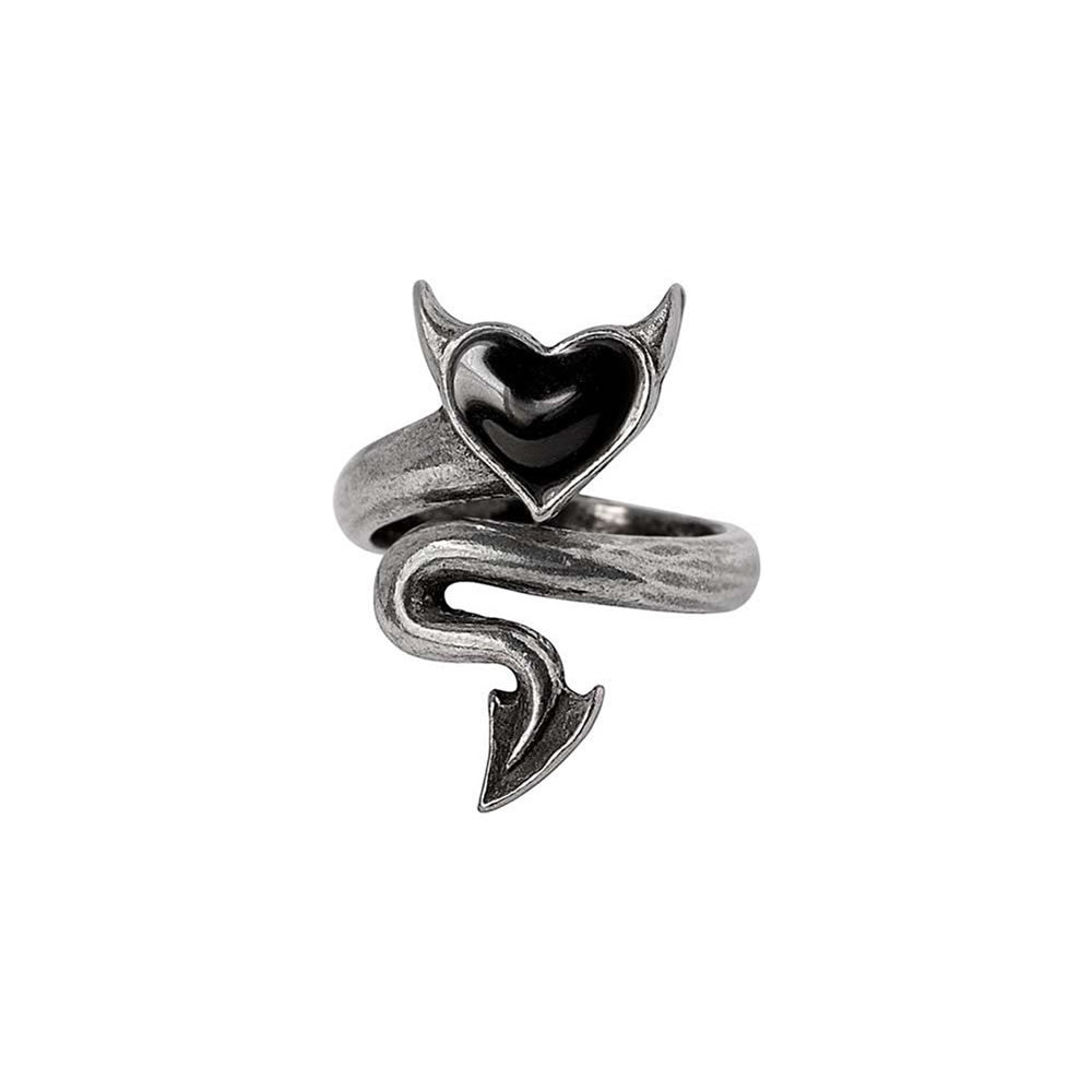 Alchemy Gothic Black Heart Devil Horns Wrap Ring R248