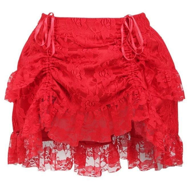 Red Lace Ruched Bustle Skirt - Daisy Corsets