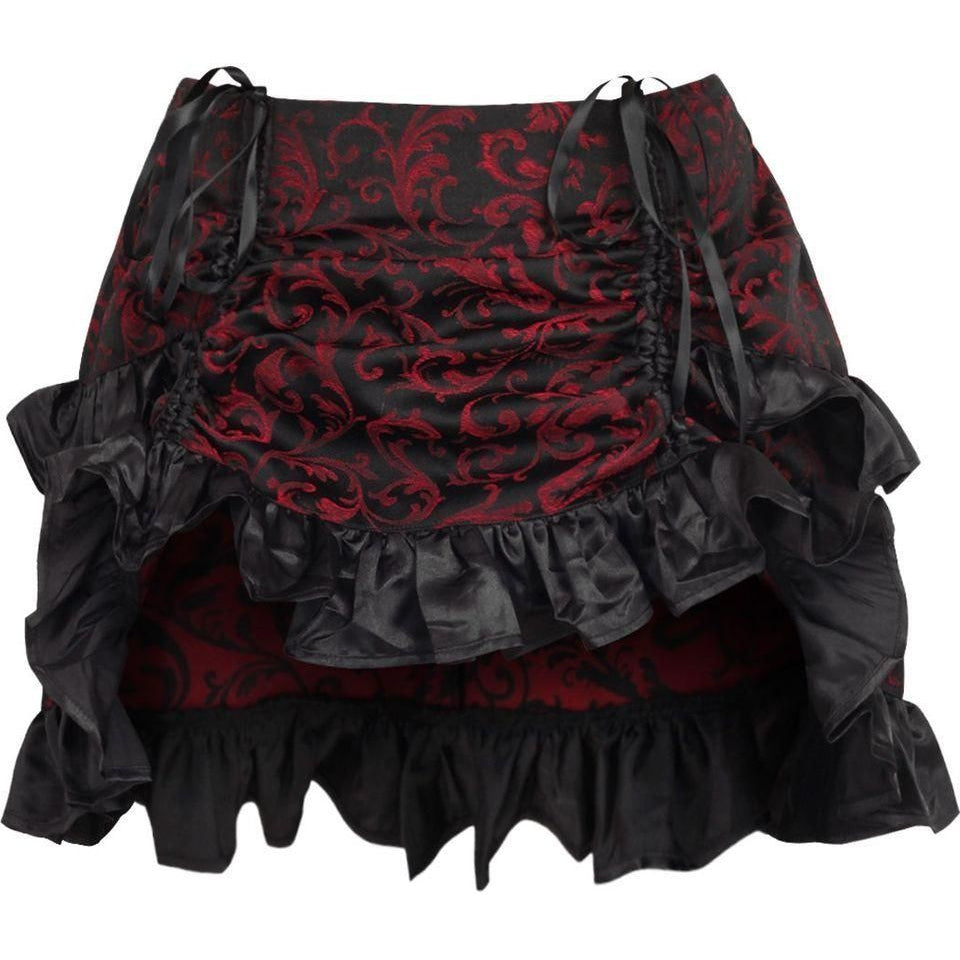 Red/Black Brocade Ruched Bustle Skirt - Daisy Corsets