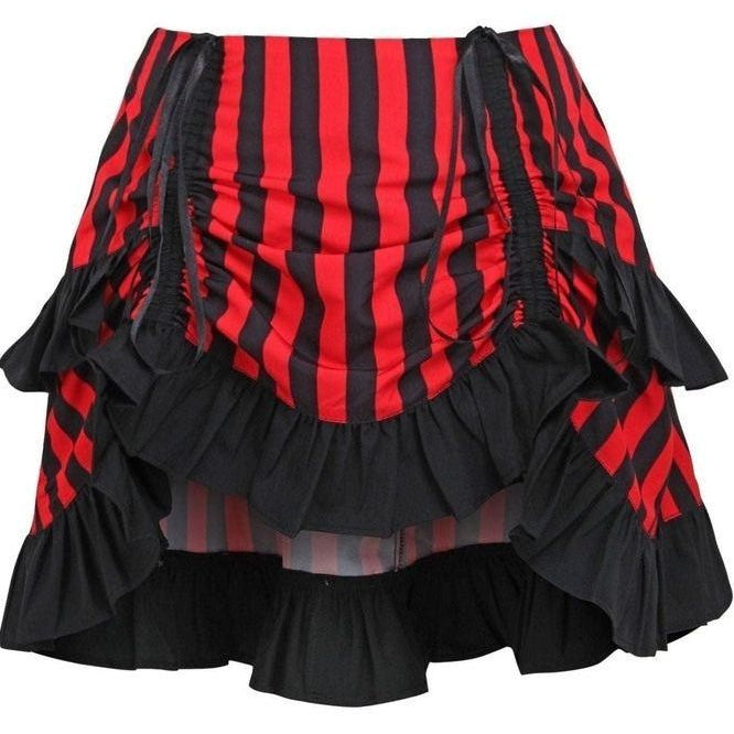 Red/Black Striped Ruched Bustle Skirt - Daisy Corsets
