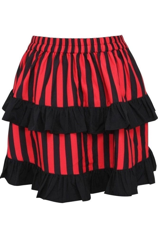 Red/Black Striped Ruched Bustle Skirt - Daisy Corsets