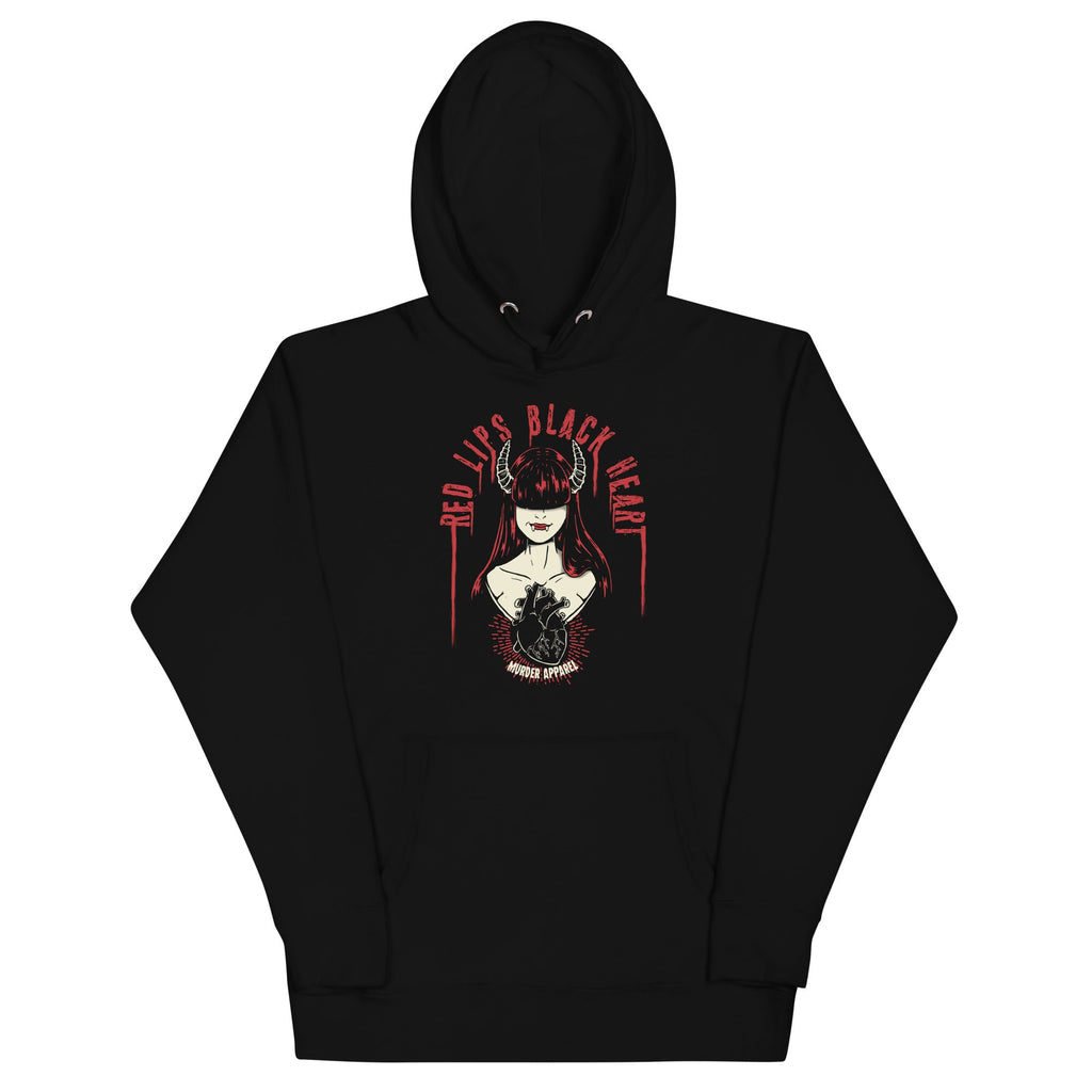 Black hoodie with graphic design on a white background