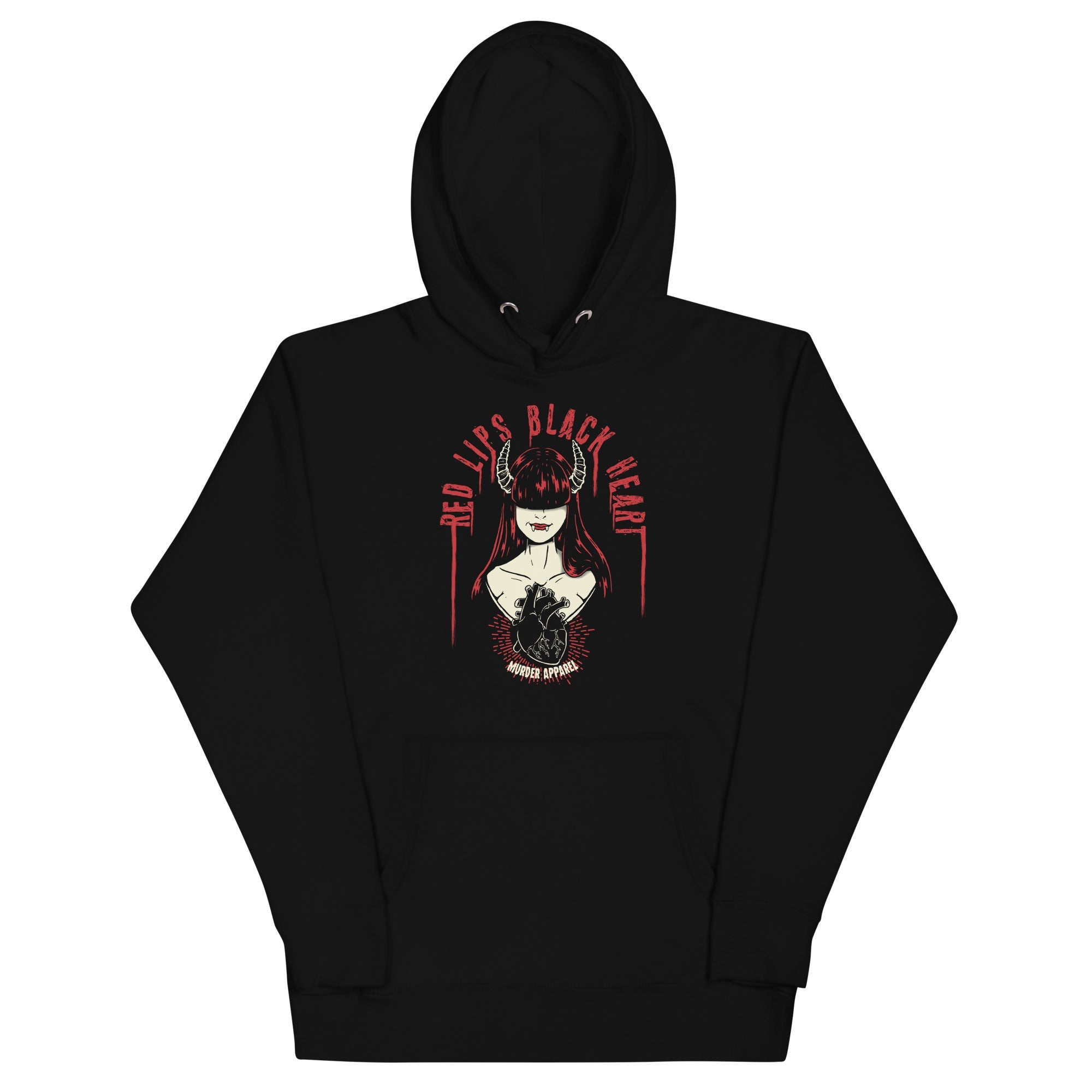 Black hoodie with graphic design on a white background