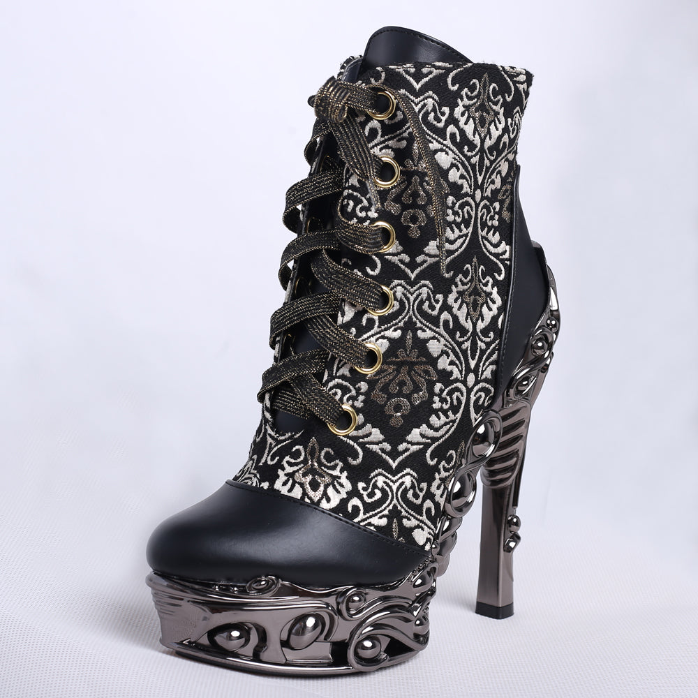 Hades RENA Lace Up Ankle Boots Damask 6" Heel