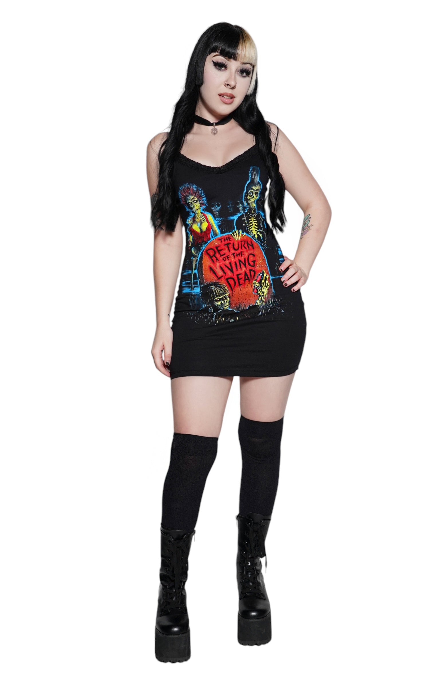 Vera's Eyecandy Return of the Living Dead Lace Strap Dress (Black Lace)