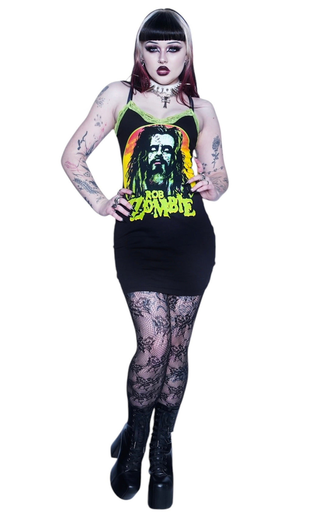 Vera's Eyecandy Rob Zombie Green Lace Strap Dress