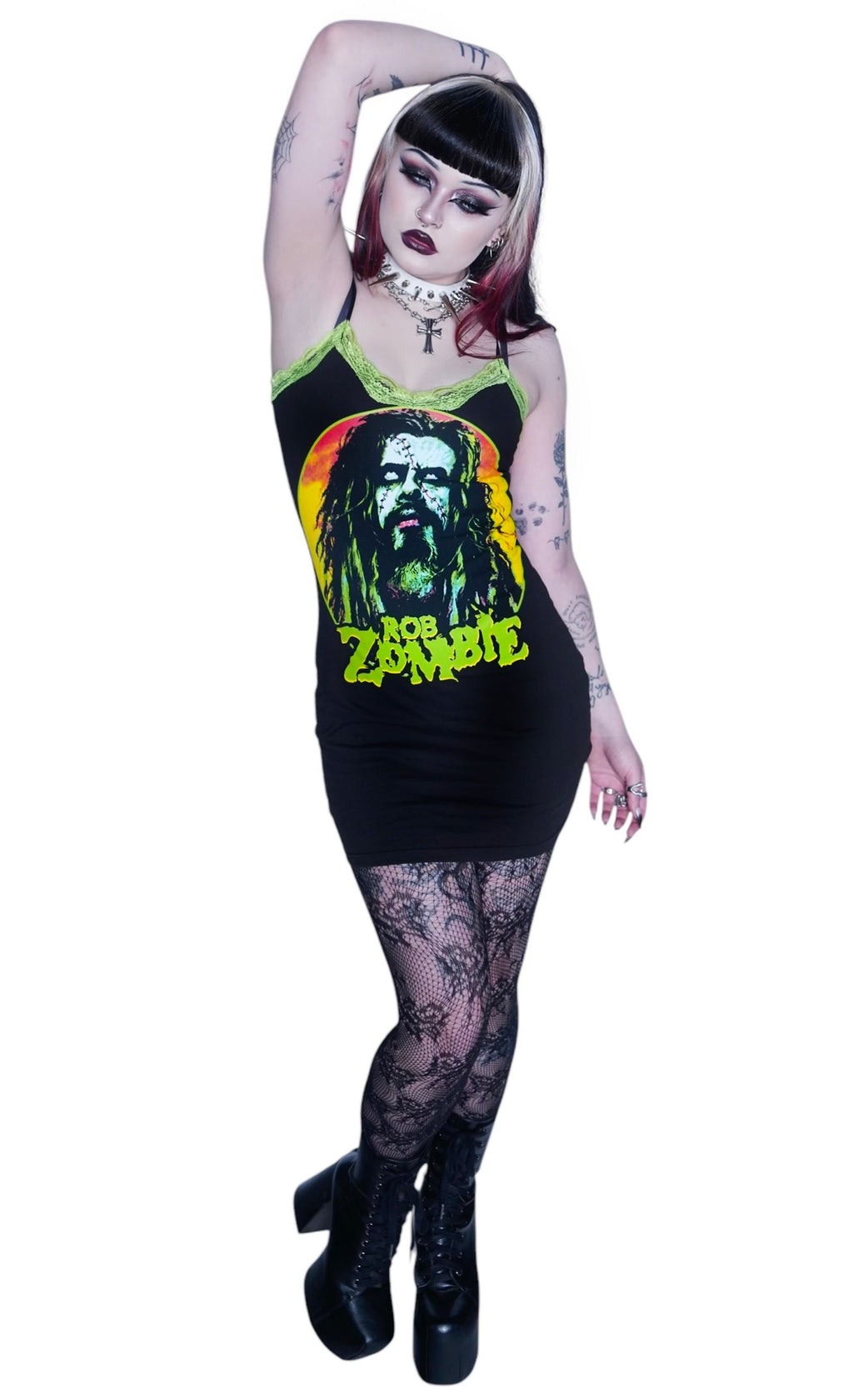 Vera's Eyecandy Rob Zombie Green Lace Strap Dress