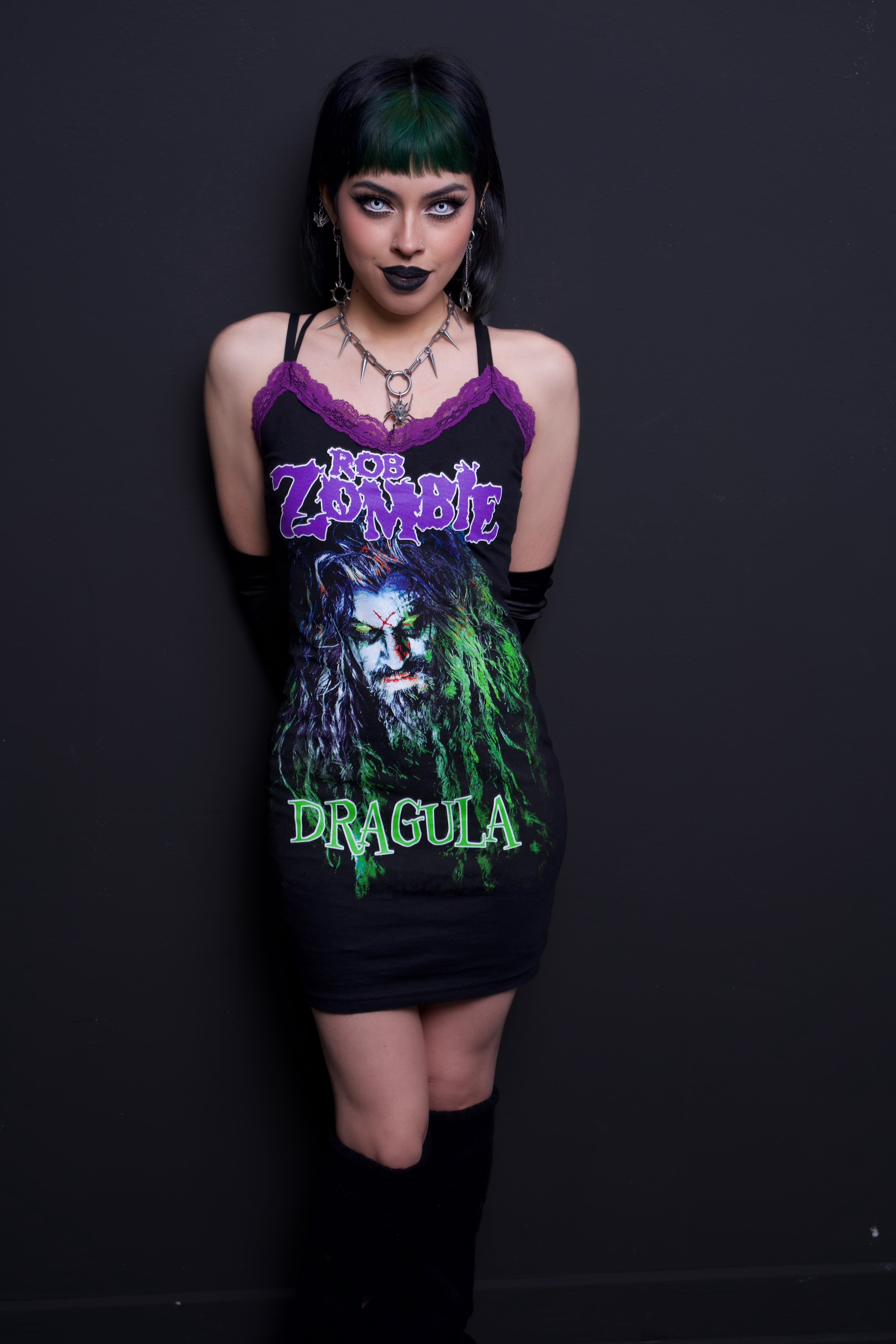 Vera's Eyecandy Rob Zombie Purple Lace Strap Metal Dress