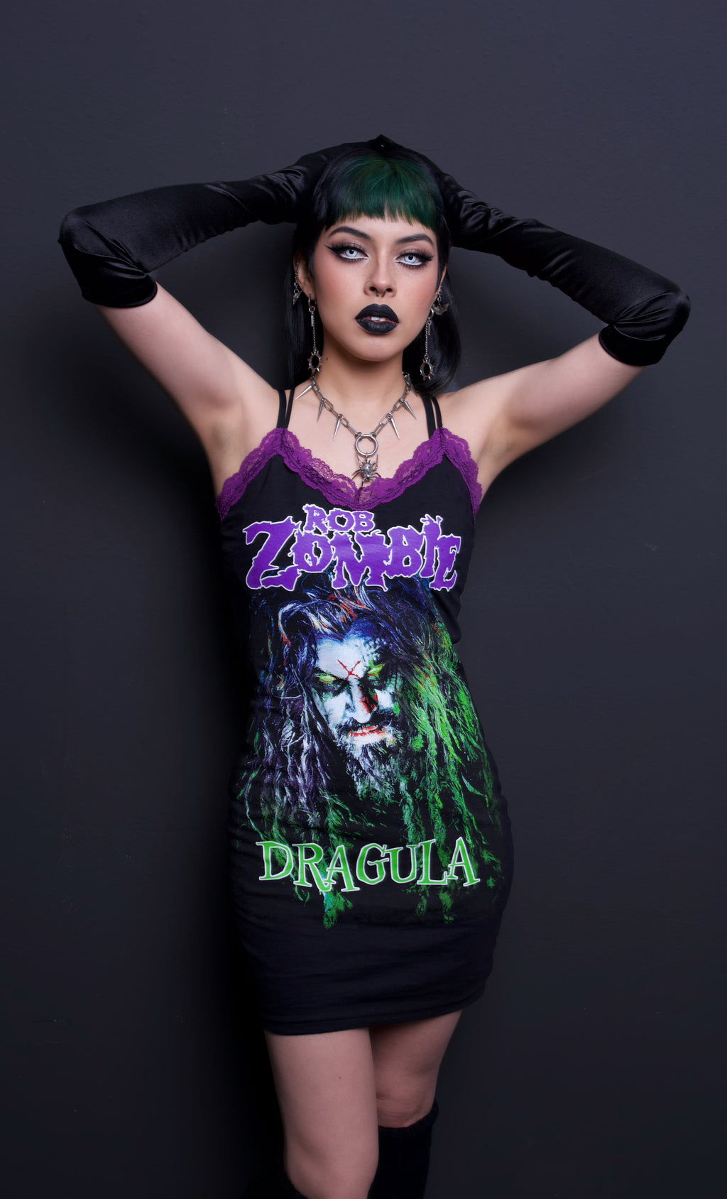 Vera's Eyecandy Rob Zombie Purple Lace Strap Metal Dress