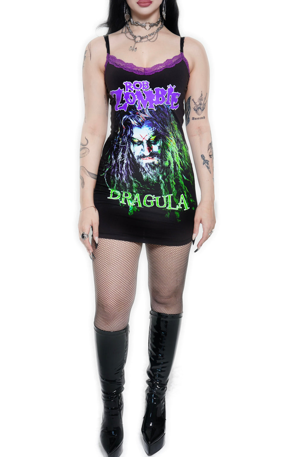 Vera's Eyecandy Rob Zombie Purple Lace Strap Metal Dress