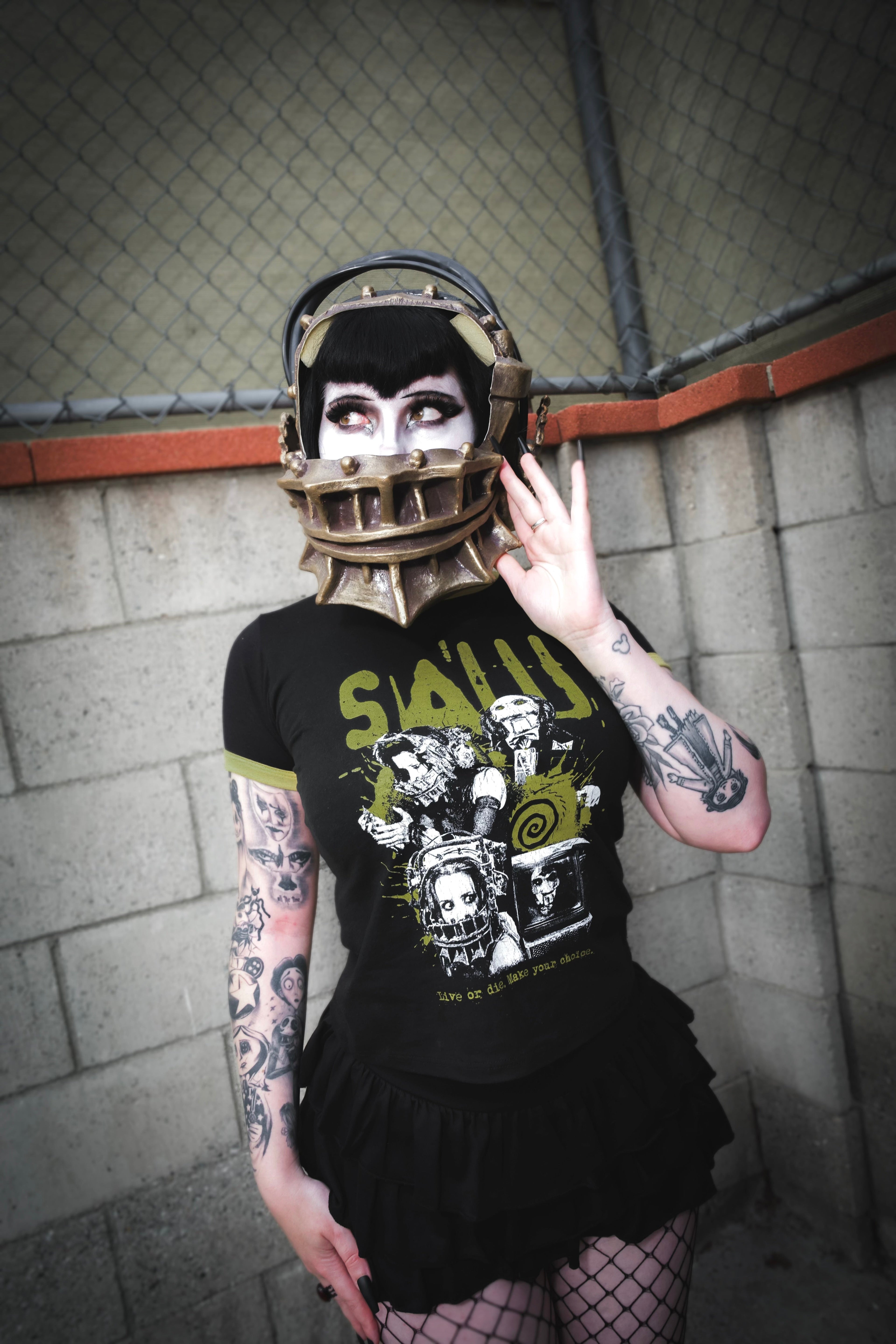 Vera's Eyecandy Saw Horror Movie Ringer Tee