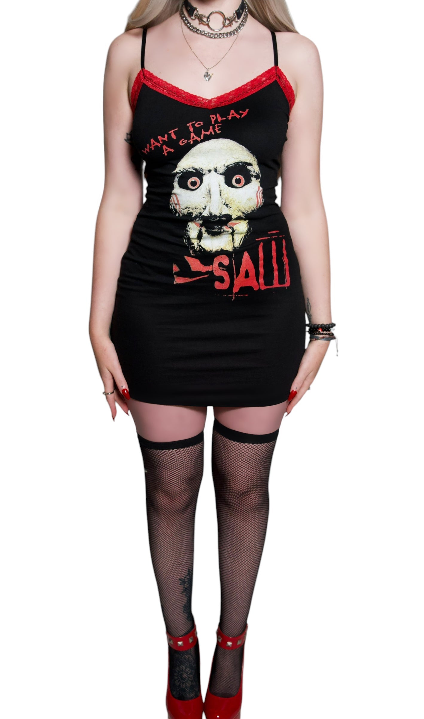 Vera's Eyecandy Saw Red Lace Strap Dress