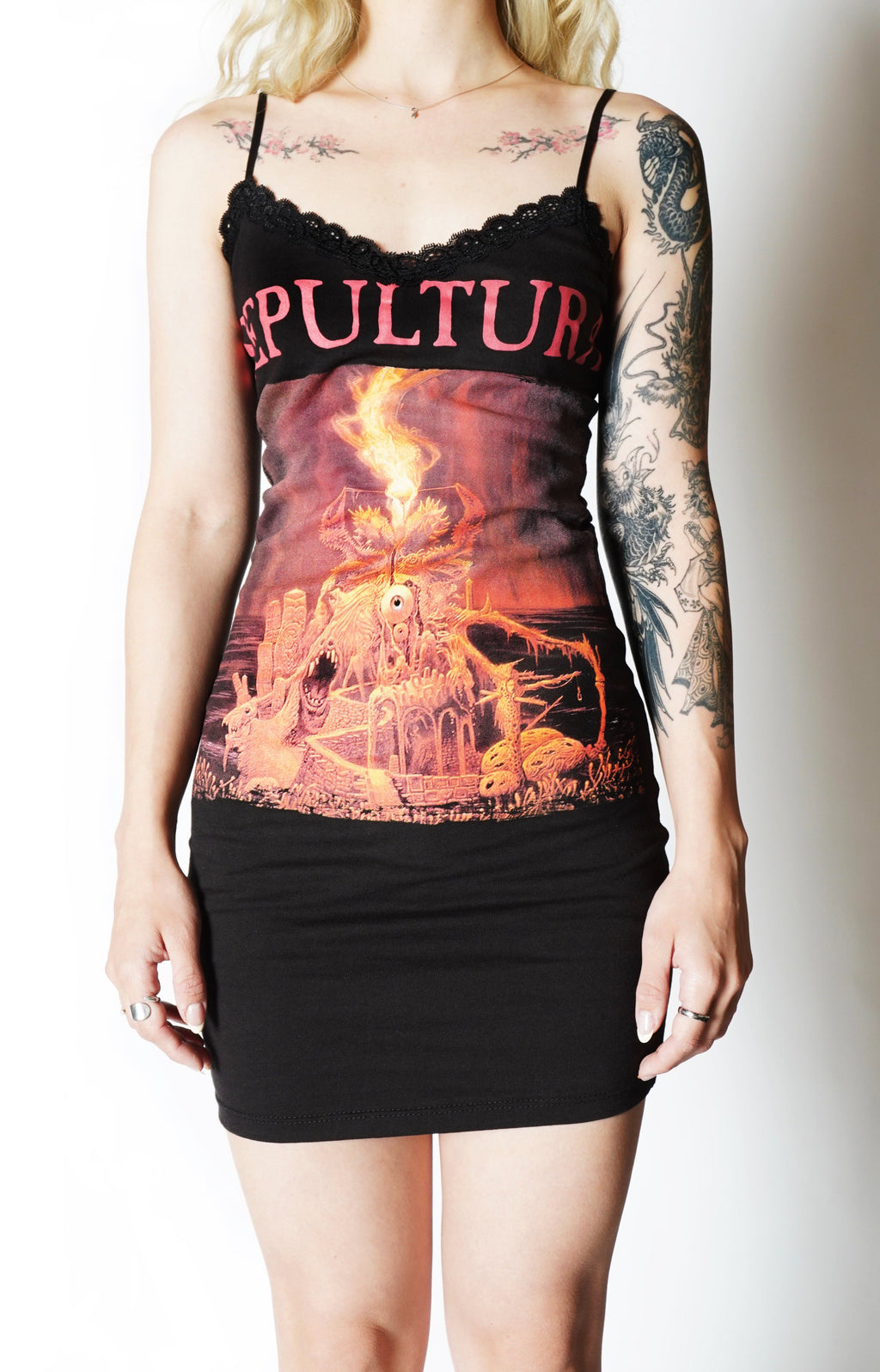 Vera's Eyecandy Sepultura Lace Strap Metal Dress