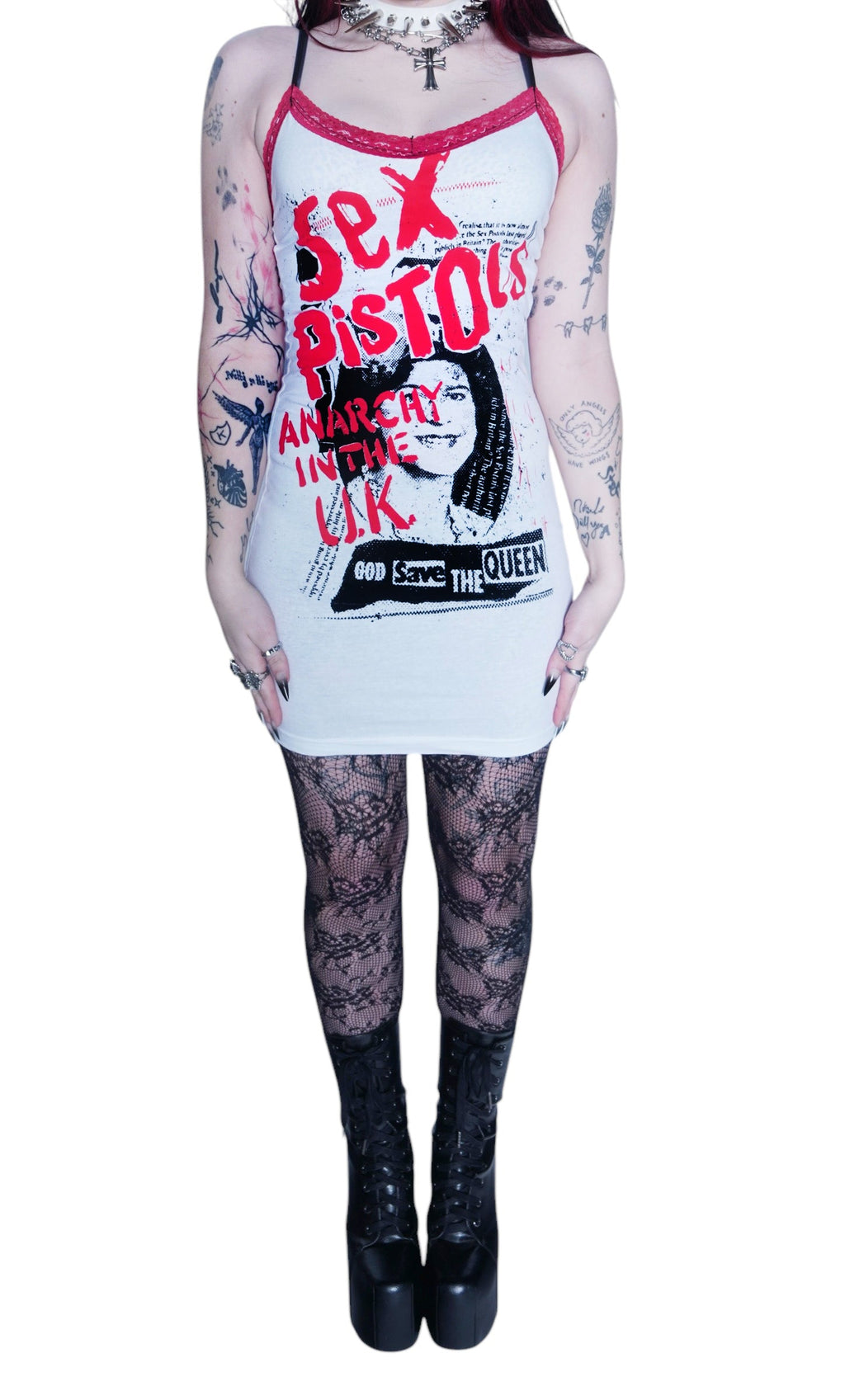 Vera's Eyecandy Sex Pistols Red Lace Strap Dress