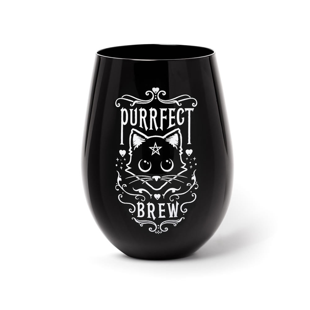 Alchemy Gothic Purrfect Brew Cat Black Stemless Wine Glass SG1