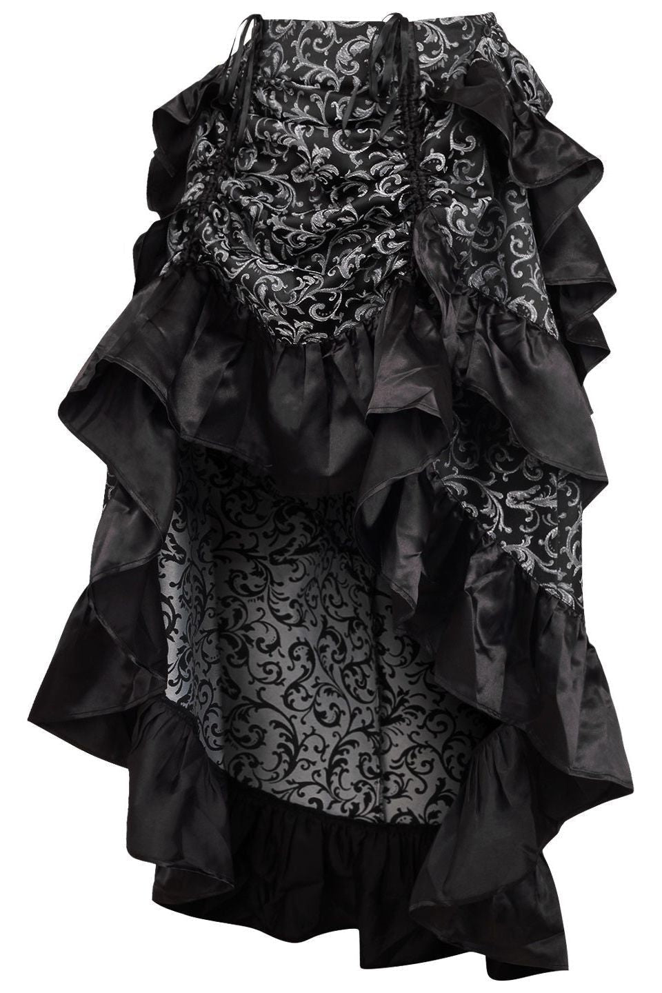 Daisy Corsets Silver Black Brocade Adjustable High Low Bustle Skirt