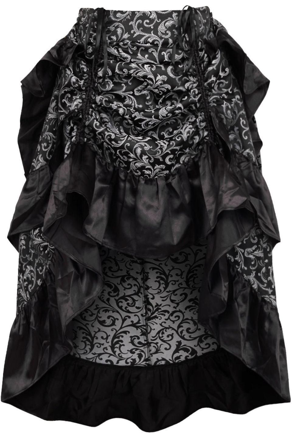 Silver/Black Brocade Adjustable High Low Bustle Skirt - Daisy Corsets