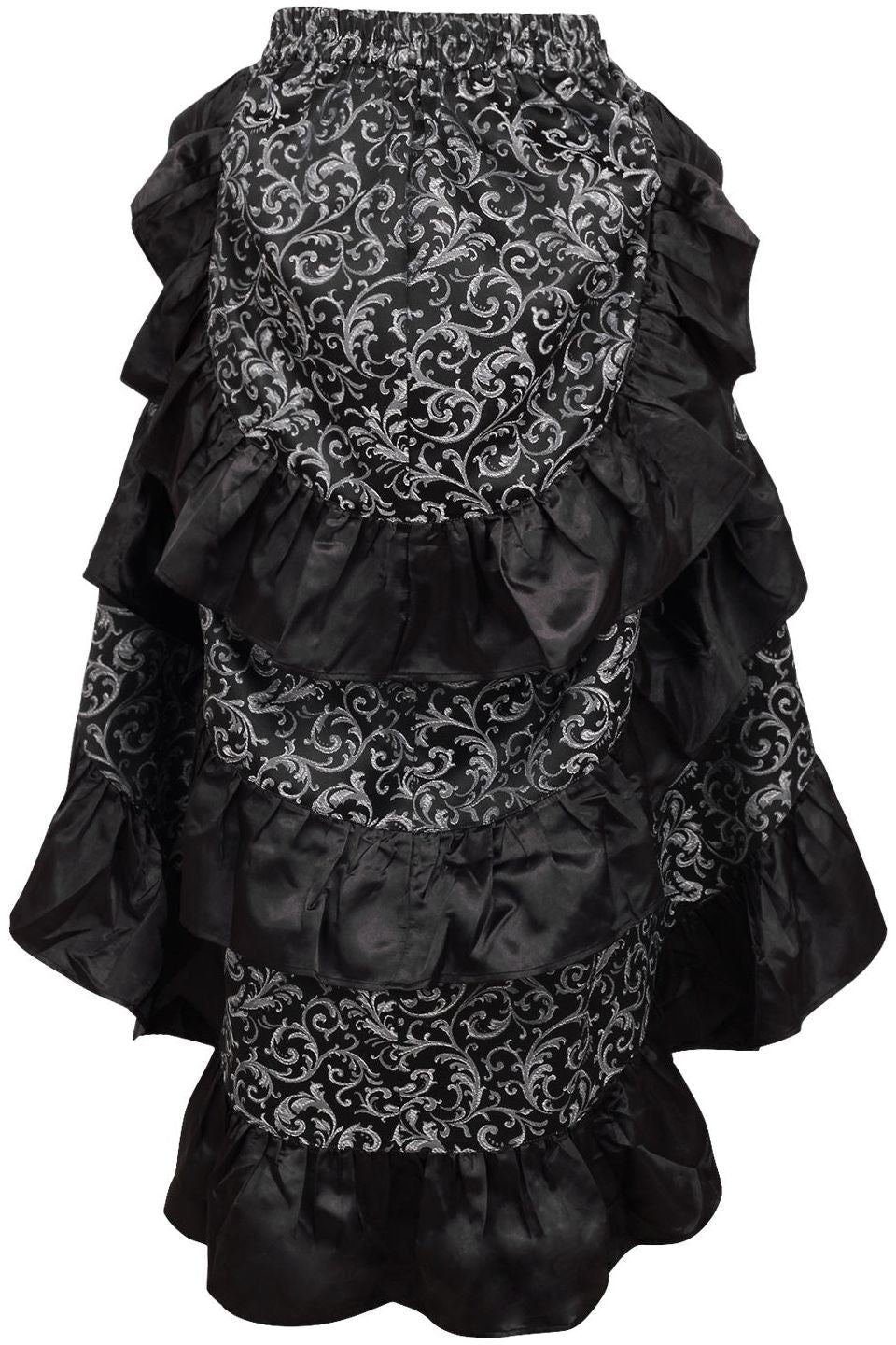 Silver/Black Brocade Adjustable High Low Bustle Skirt - Daisy Corsets