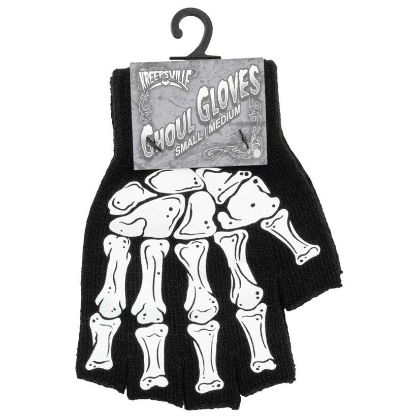 Kreepsville 666 Skeleton Black Fingerless Gloves 2 Sizes