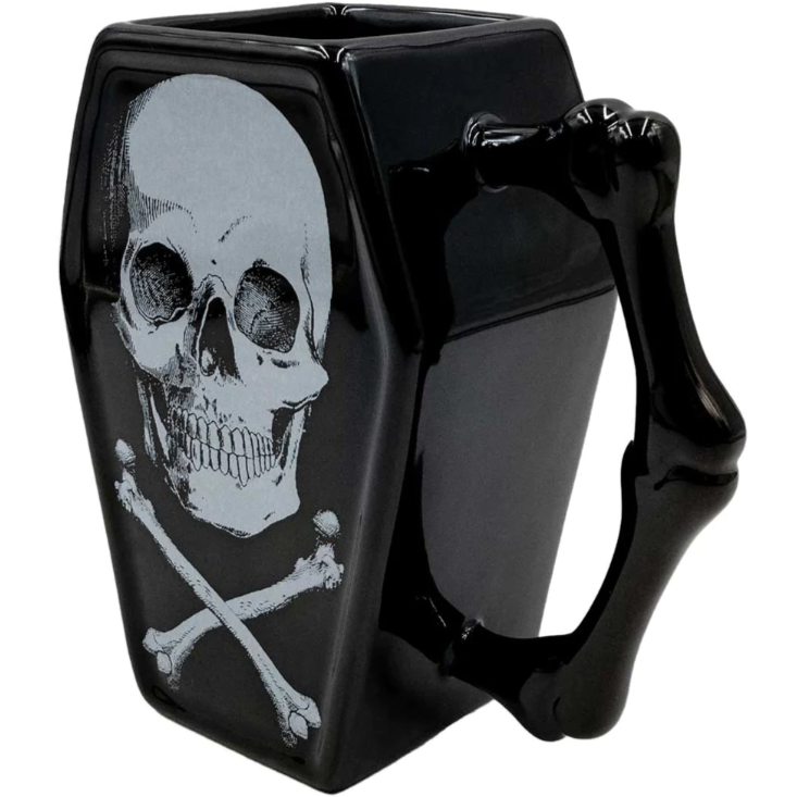 Kreepsville 666 Skull And Crossbones Black Coffin Mug