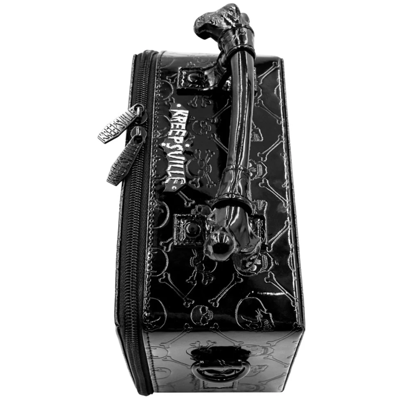 Kreepsville 666 Black Patent Skull Embossed Coffin Purse