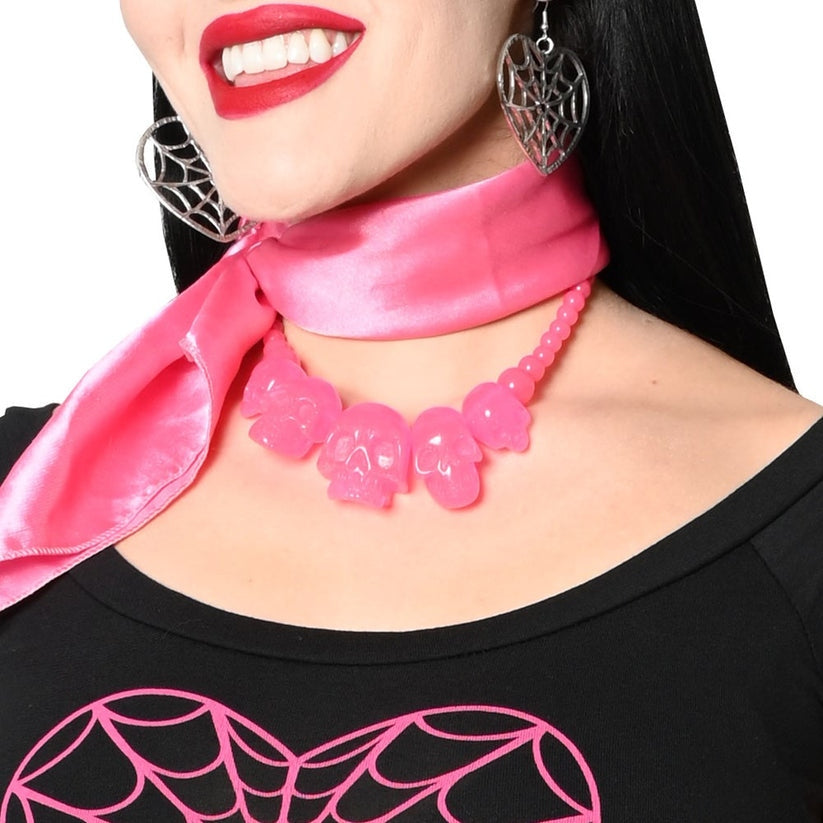Kreepsville 666 Skull Collection Punk Necklace Pink Glitter