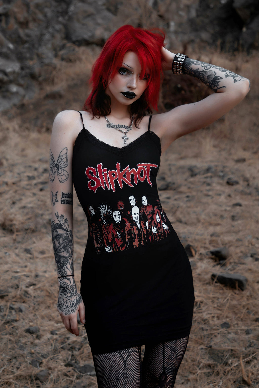 Vera's Eyecandy Slipknot Lace Strap Metal Dress