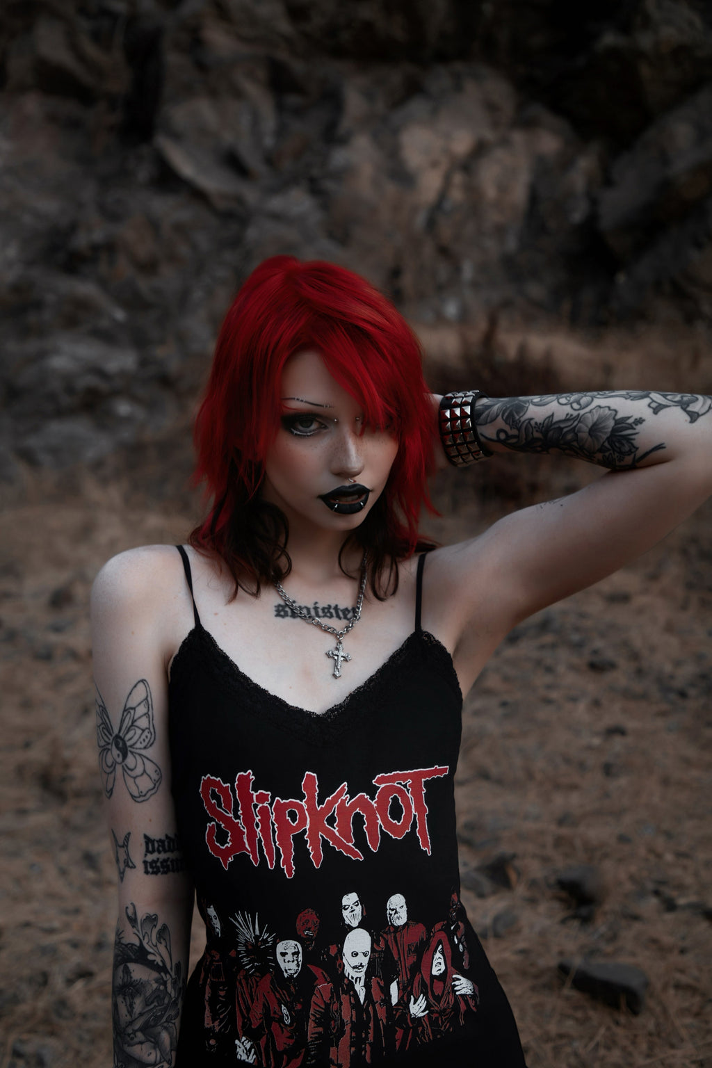 Vera's Eyecandy Slipknot Lace Strap Metal Dress