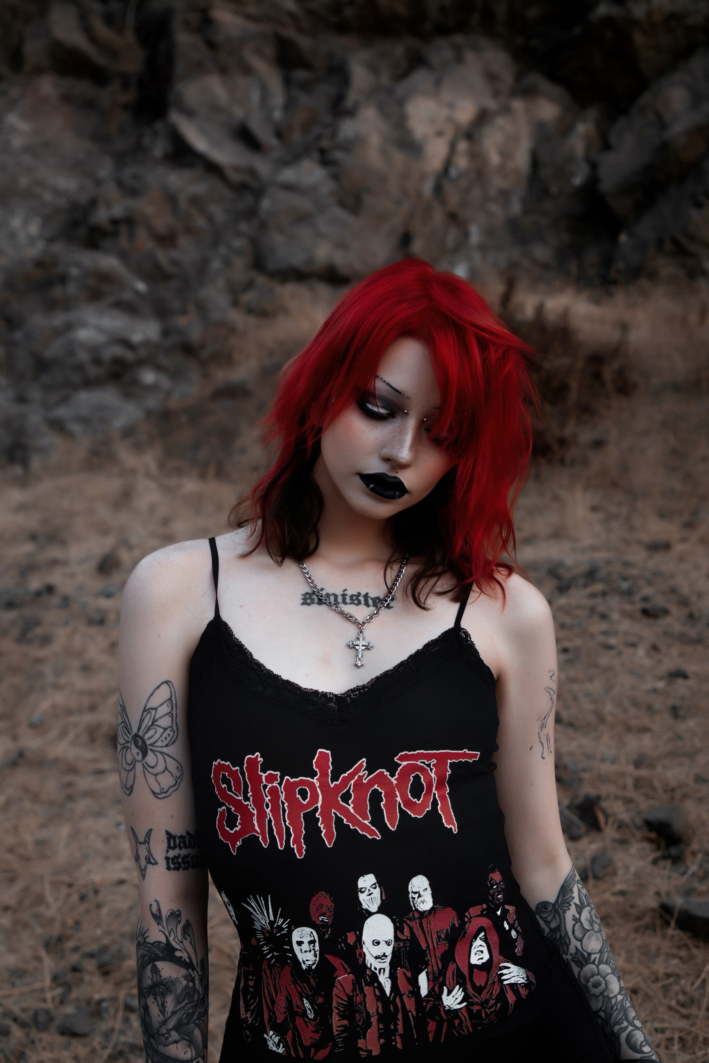 Vera's Eyecandy Slipknot Lace Strap Metal Dress