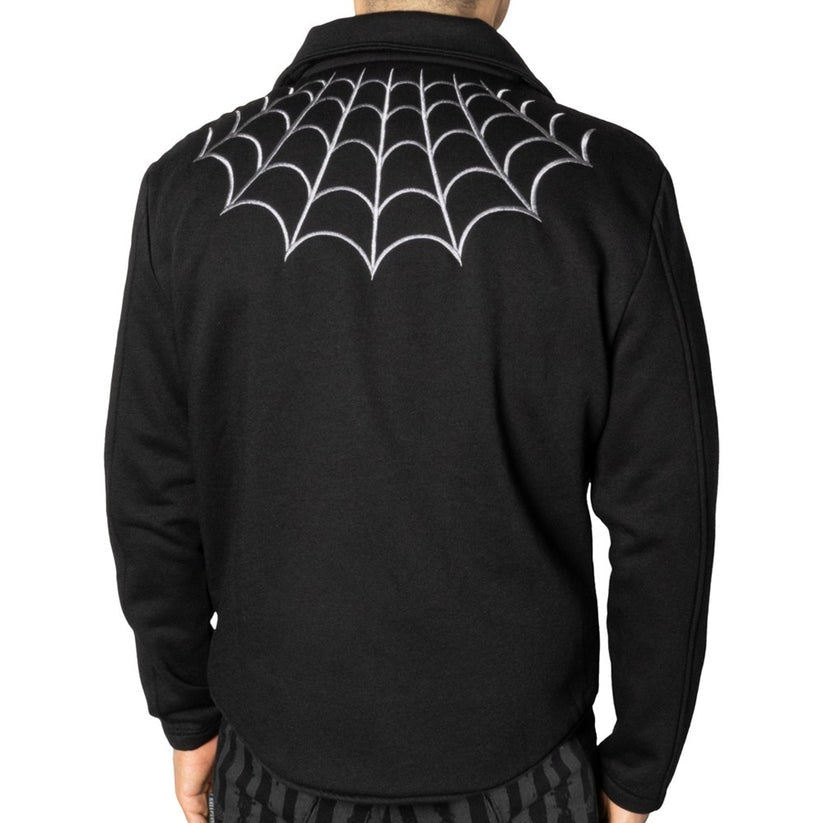 Kreepsville 666 Spiderweb Biker Black Fleece Zip Up Jacket