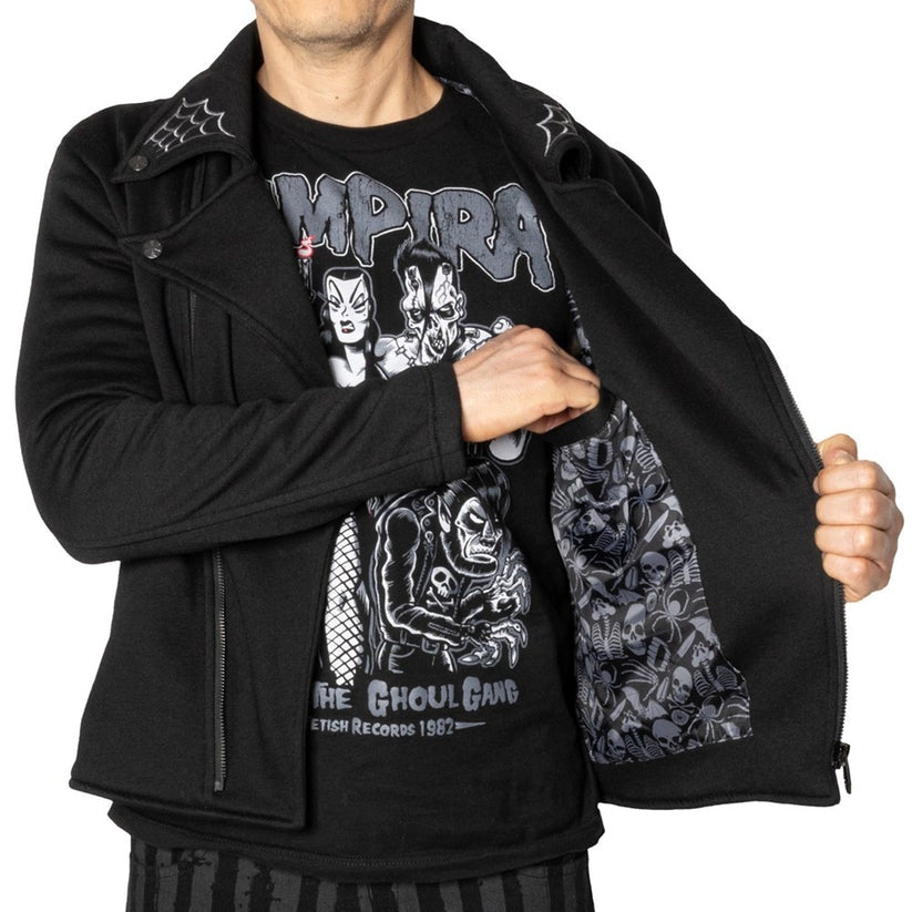 Kreepsville 666 Spiderweb Biker Black Fleece Zip Up Jacket