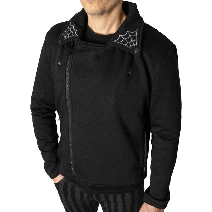 Kreepsville 666 Spiderweb Biker Black Fleece Zip Up Jacket