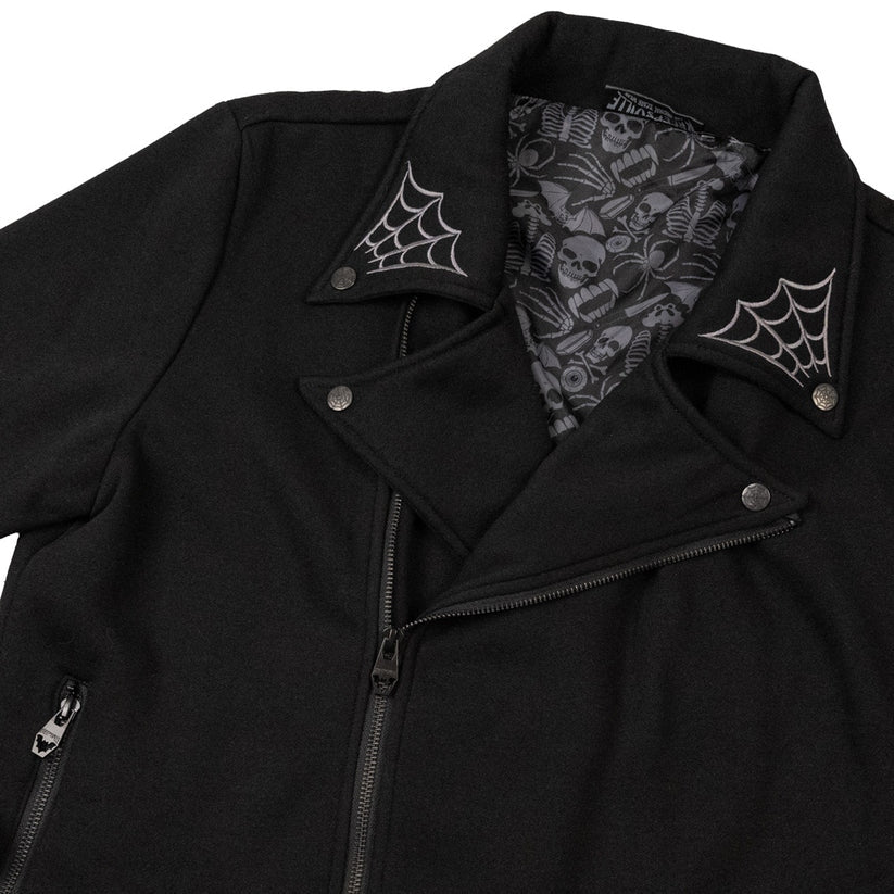 Kreepsville 666 Spiderweb Biker Black Fleece Zip Up Jacket