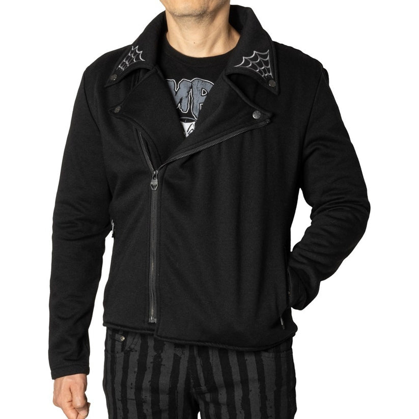 Kreepsville 666 Spiderweb Biker Black Fleece Zip Up Jacket