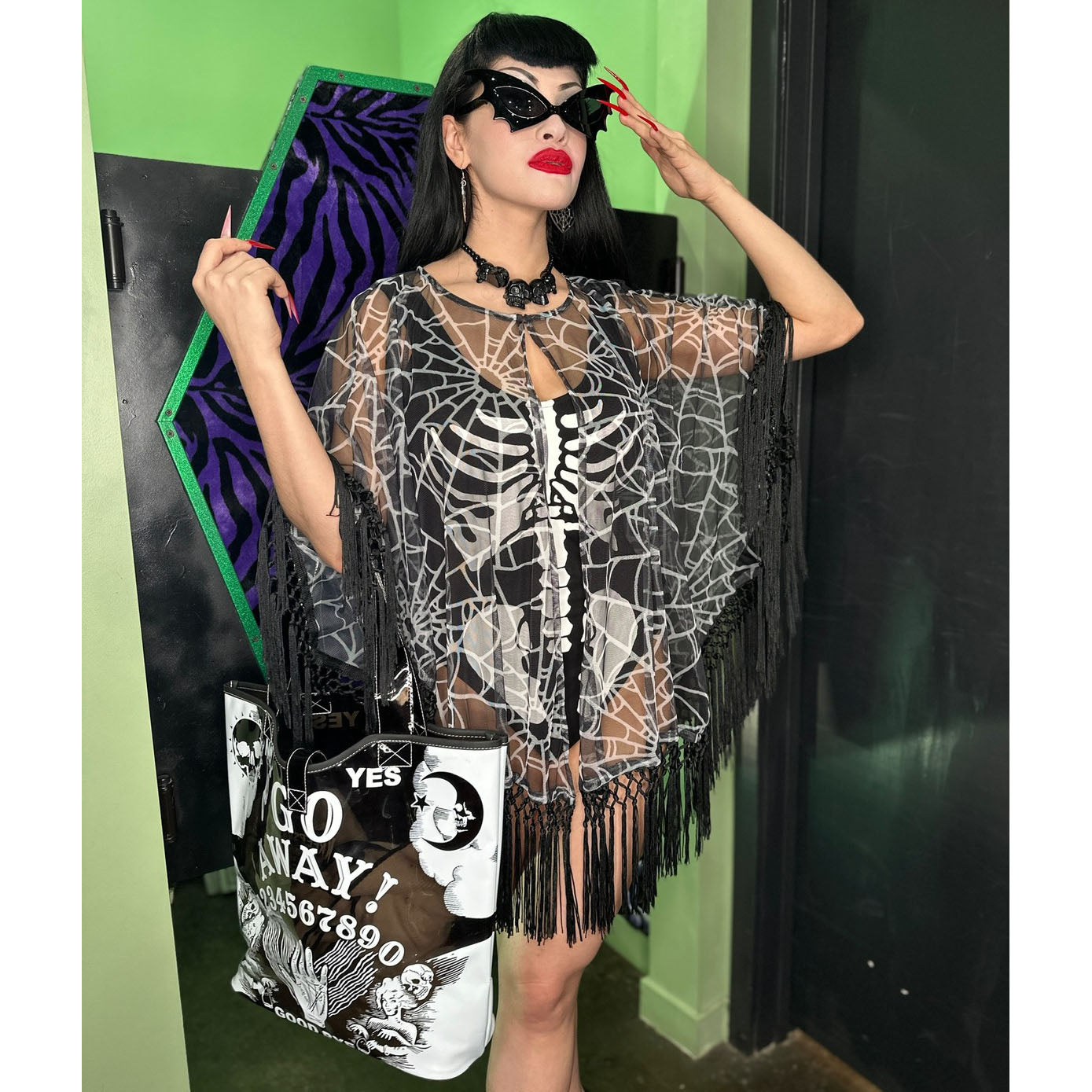 Kreepsville 666 Spiderweb Black Cover Up Cape Fringe