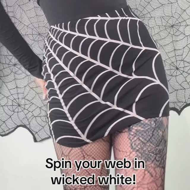 Kreepsville 666 Black White Spiderweb Mini Pencil Skirt