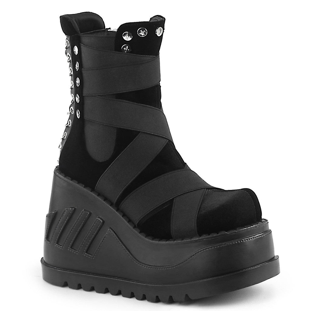 Demonia Stomp 25 Black Velvet with Elastic Bands