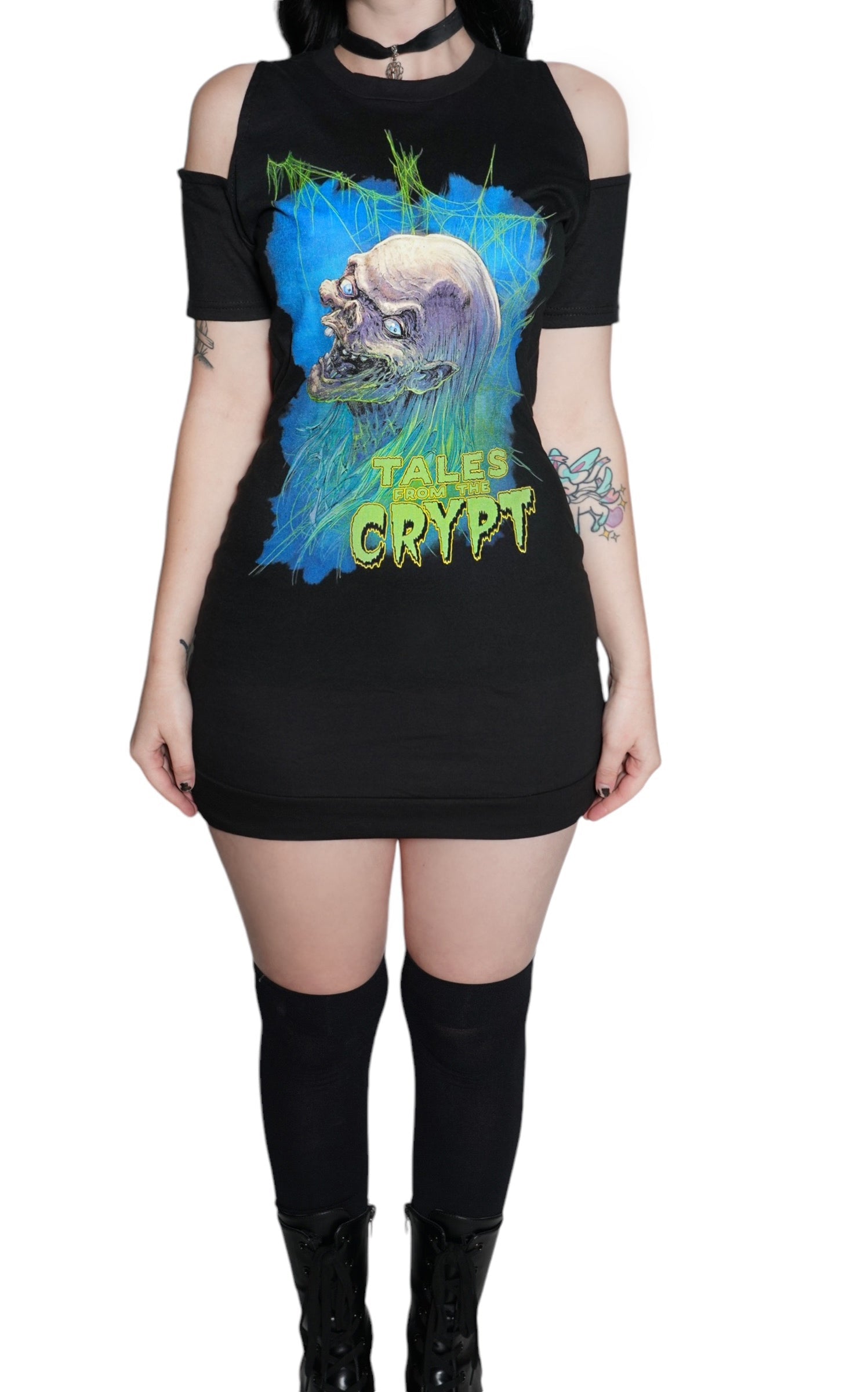 Vera's Eyecandy Tales from the Crypt Shoulder-Cut Dress