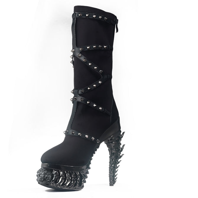 Hades TANITH Black Boots 5" High Dragon Chrome Heels