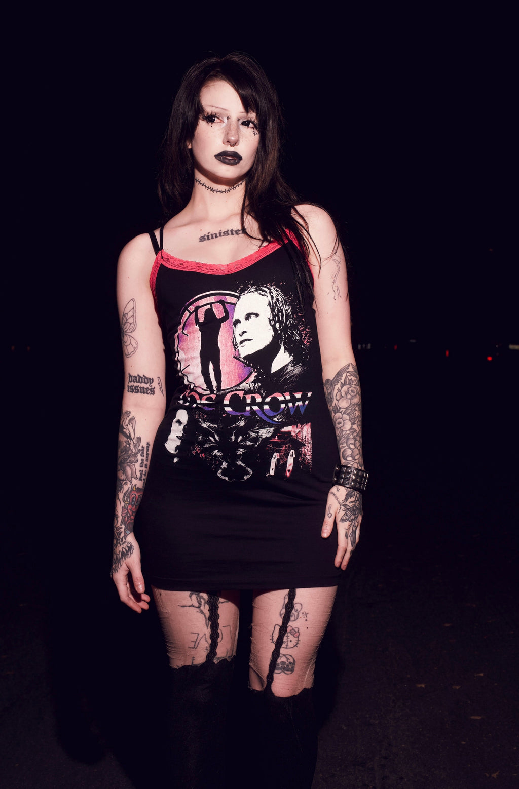 Vera's Eyecandy The Crow Pink Lace Strap Dress