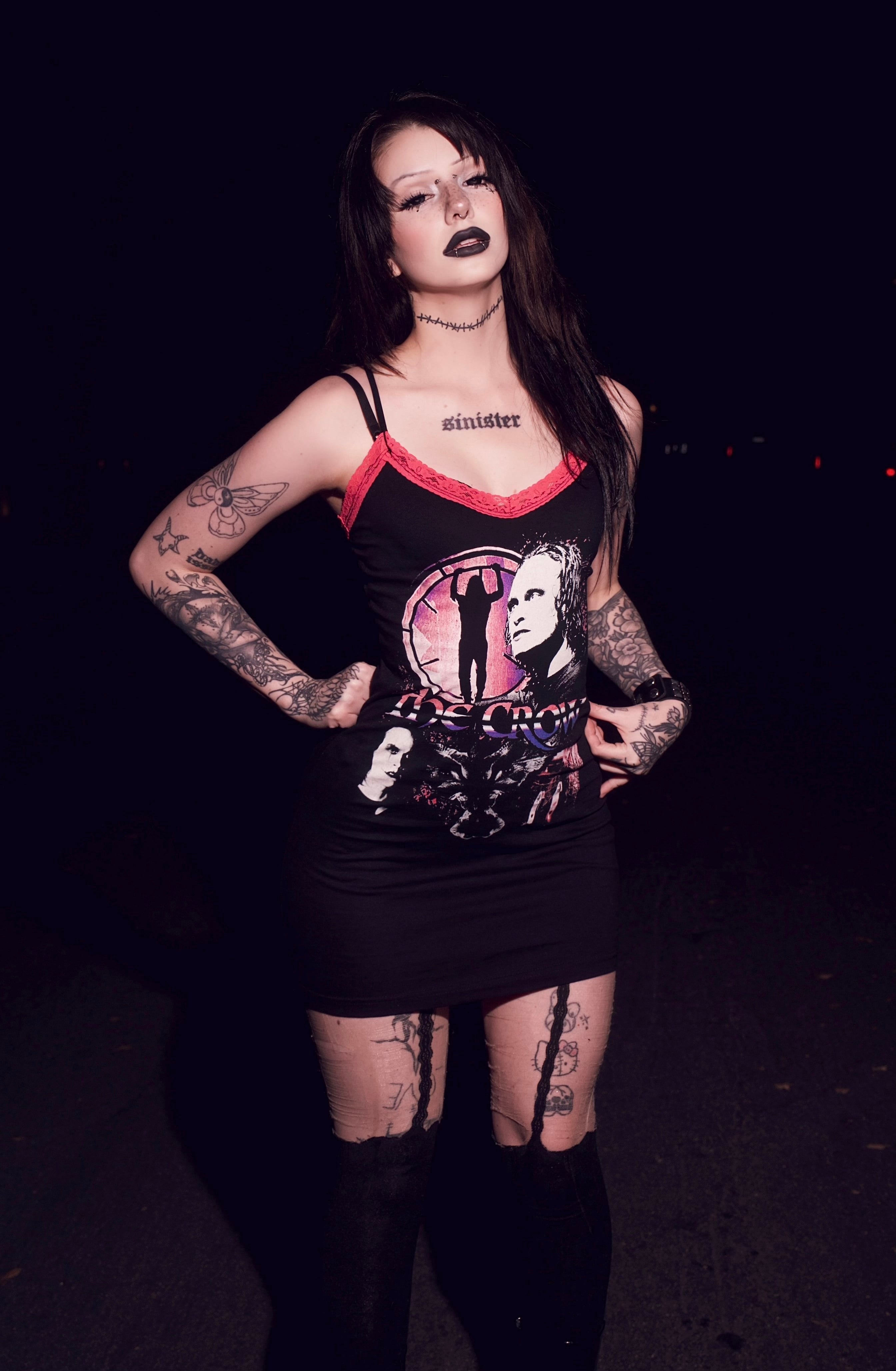 Vera's Eyecandy The Crow Pink Lace Strap Dress