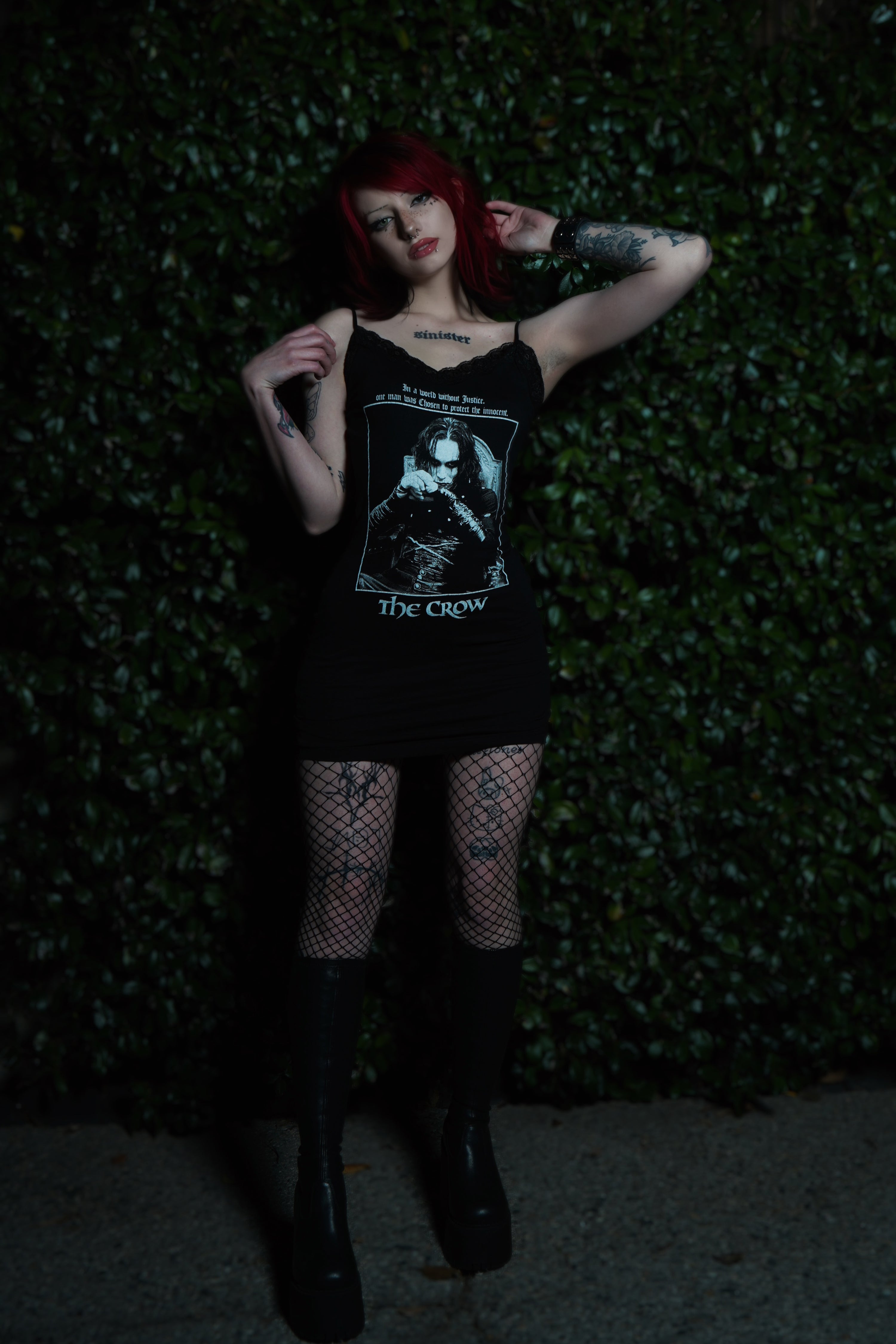 Vera's Eyecandy The Crow Black Lace Strap Dress